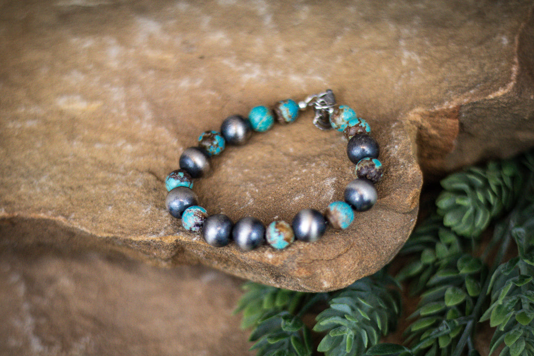 #8 Turquoise and 10mm Navajo Pearls 6" (adjustable) Bracelet