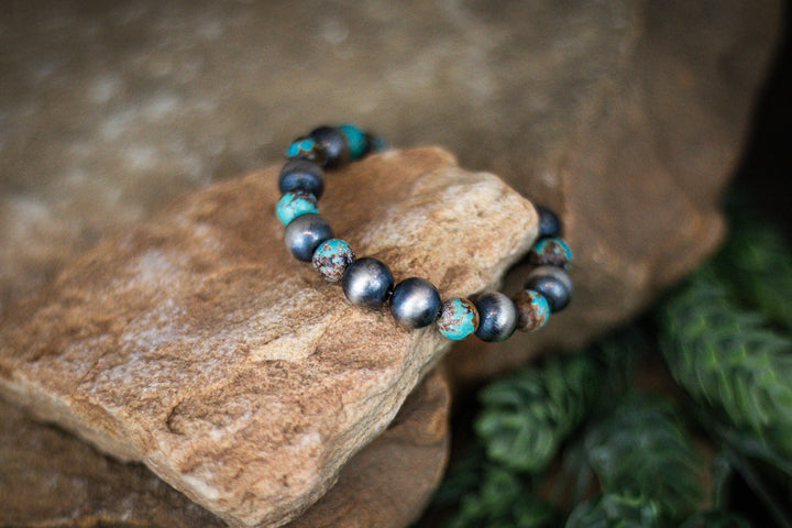 #8 Turquoise and 10mm Navajo Pearls 6" (adjustable) Bracelet