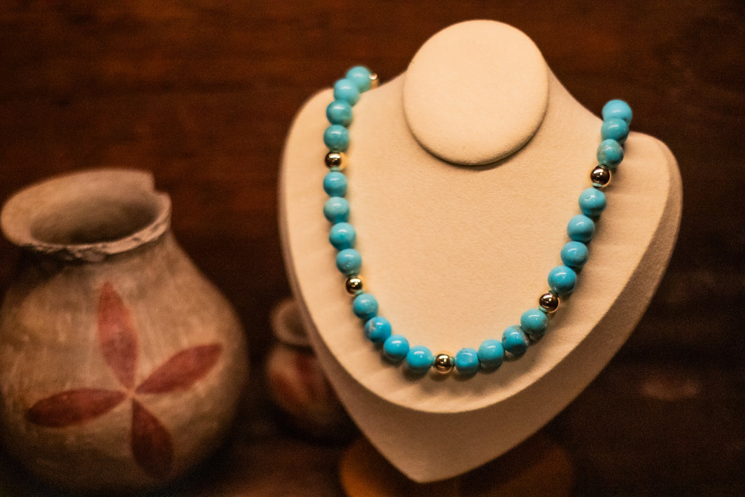 High Grade Kingman Turquoise and Gold Necklace
