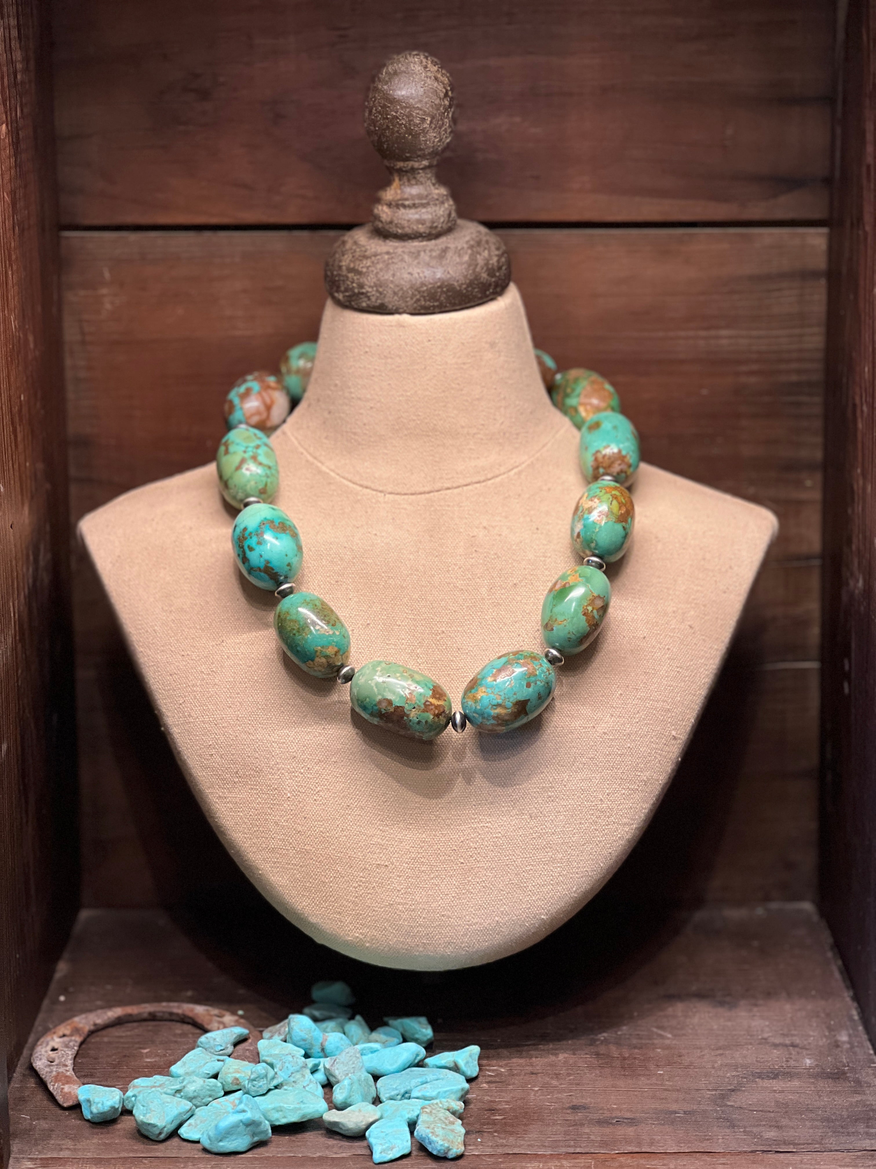 Campos Turquoise XL Nugget Necklace with Navajo Saucer Beads