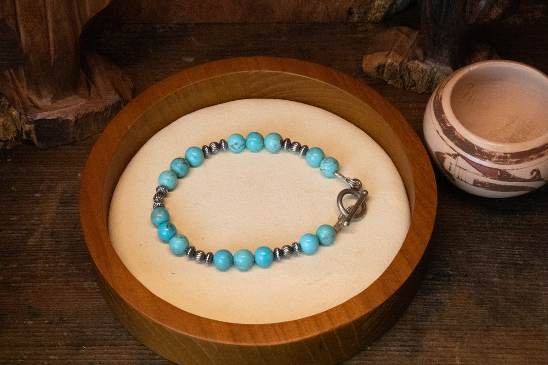 Turquoise Beads & Navajo Corrugated Pearls Bracelet