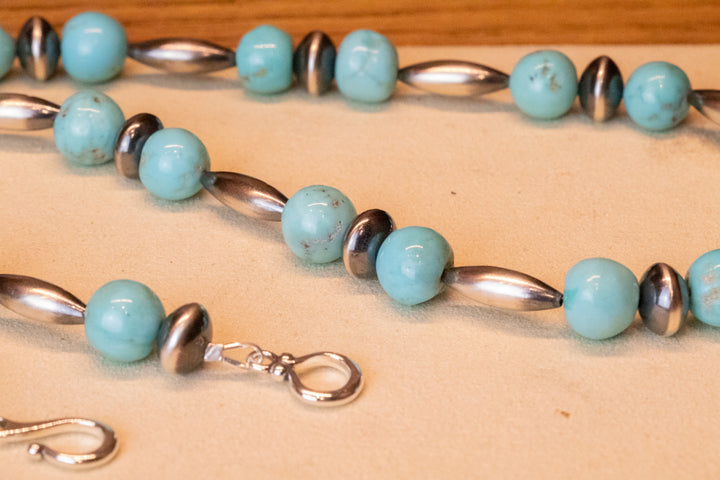 10mm Sleeping Beauty Turquoise Beads & Navajo Pearls Necklace