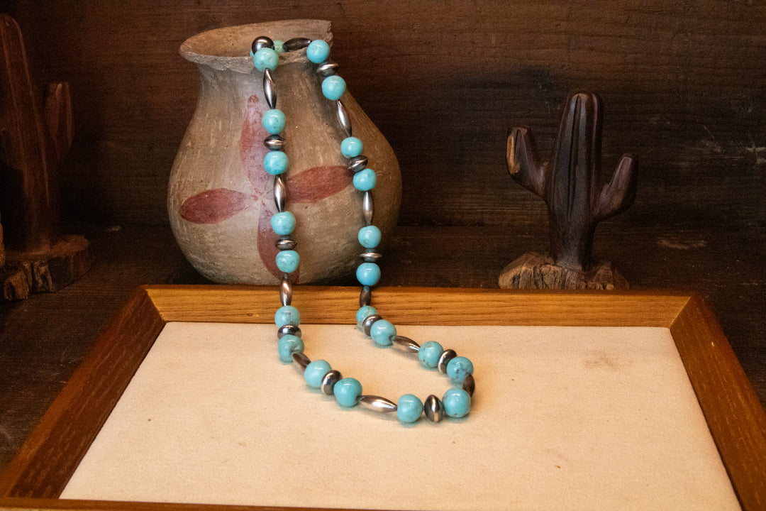 10mm Sleeping Beauty Turquoise Beads & Navajo Pearls Necklace