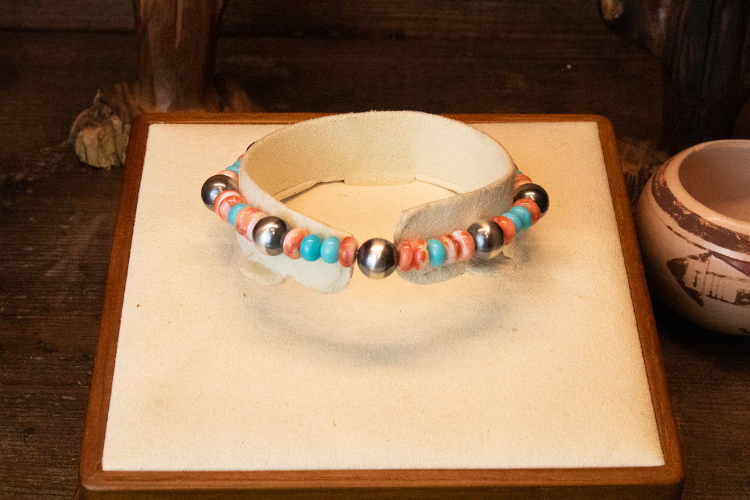8mm Navajo Pearls, Turquoise & Spiny Bracelet