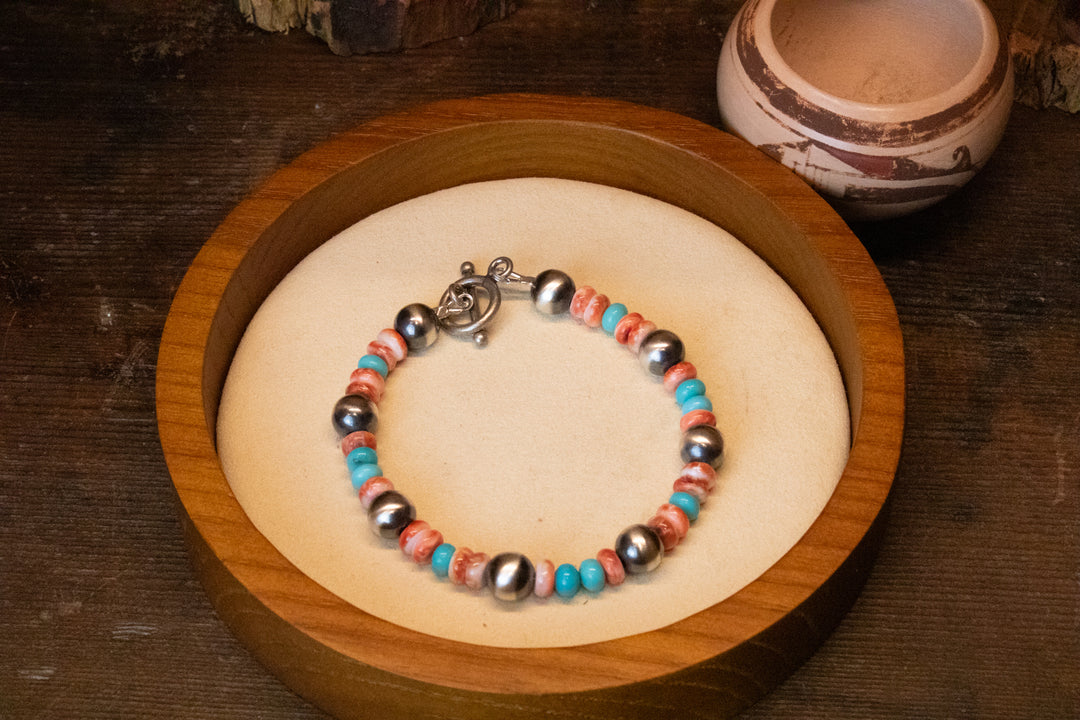 8mm Navajo Pearls, Turquoise & Spiny Bracelet