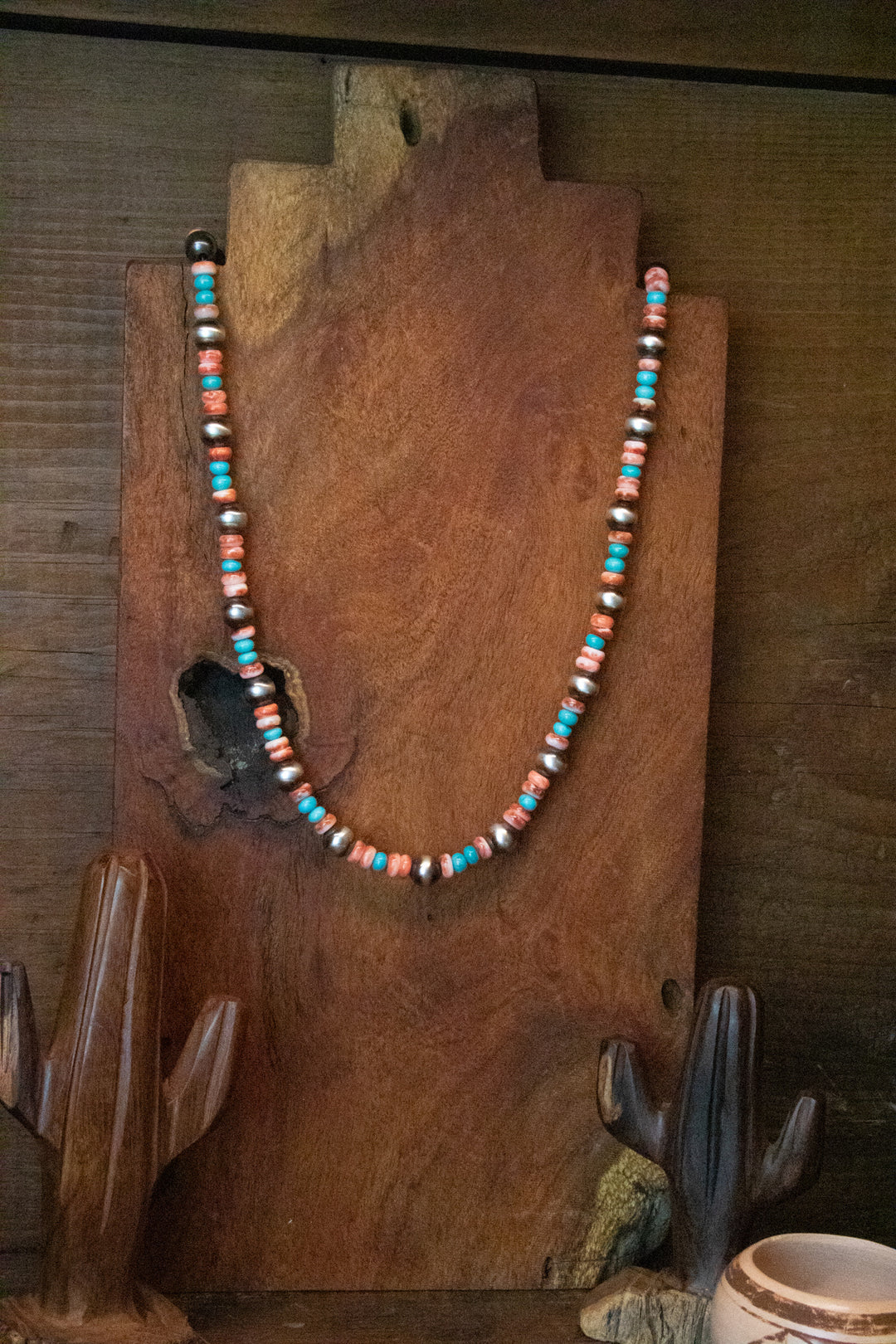 8mm Navajo Pearls, Turquoise & Spiny Necklace