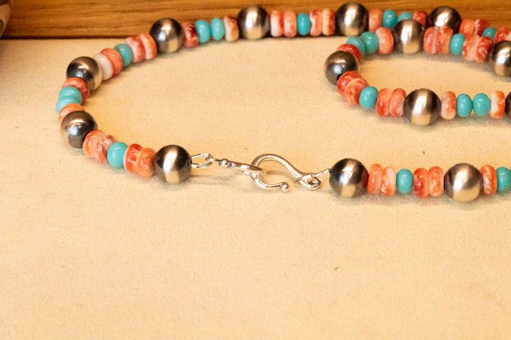 8mm Navajo Pearls, Turquoise & Spiny Necklace