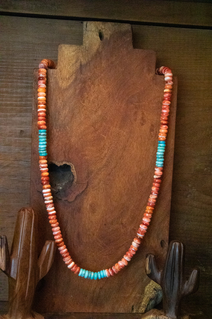 Orange Spiny & Turquoise Rondel Necklace