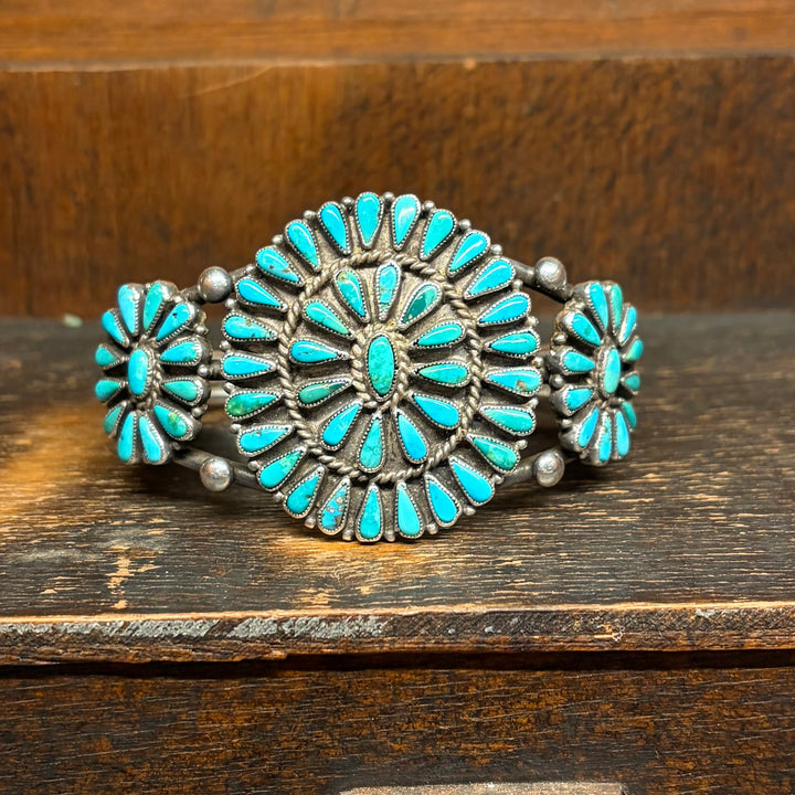 Vintage Zuni 3 Cluster Turquoise Cuff