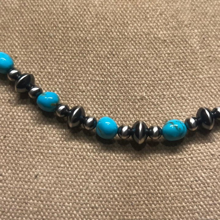 Turquoise 6mm & Saucer Necklace