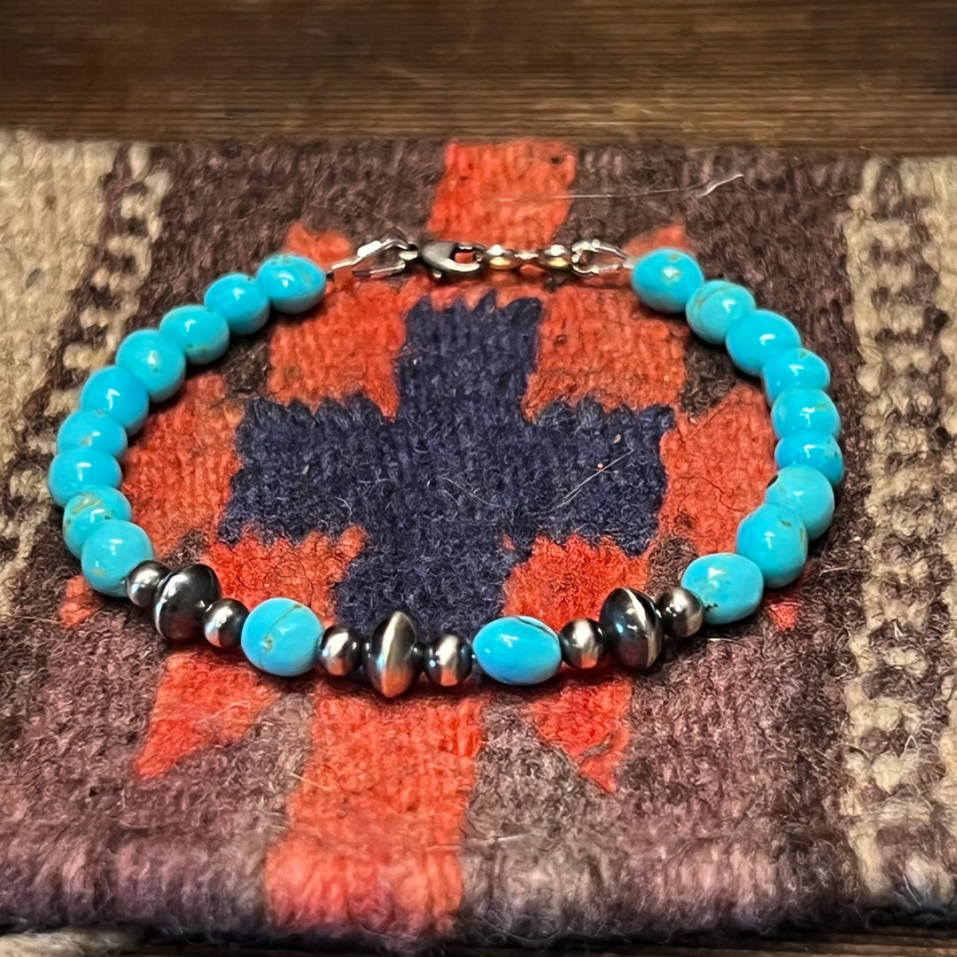 5mm Turquoise & Pearl 7” Bracelet