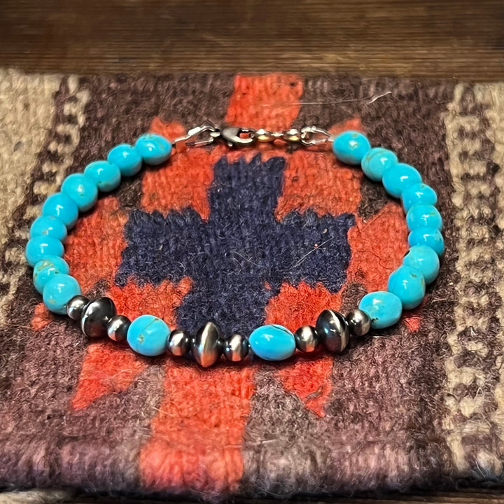 5mm Turquoise & Pearl 7” Bracelet