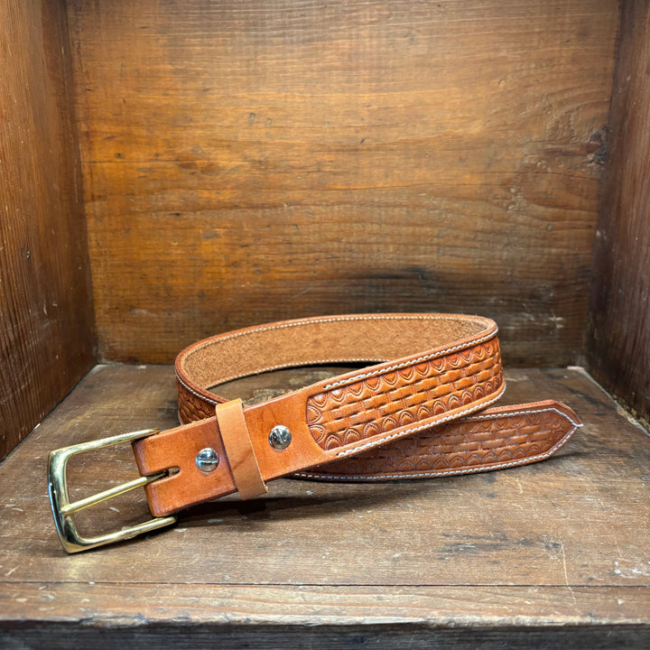 Basket Weave Oiled Natural Leather Belt