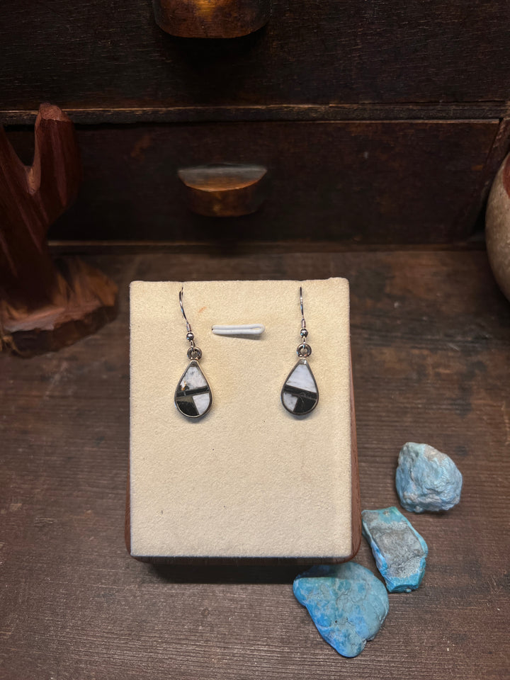 White Buffalo Inlay Tear Drop Earrings