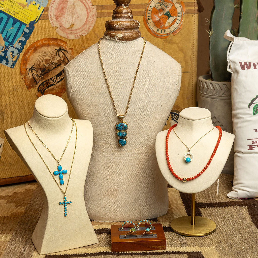 14K Gold Three-Stone Turquoise Pendant Necklace