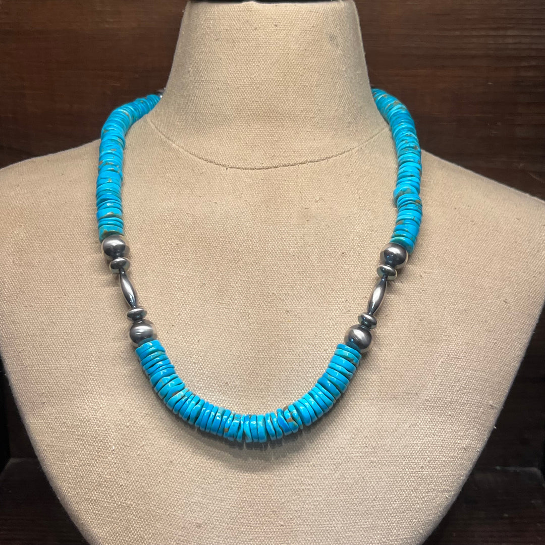 Heshi Turquoise & Navajo Peals 12mm Necklace 23”