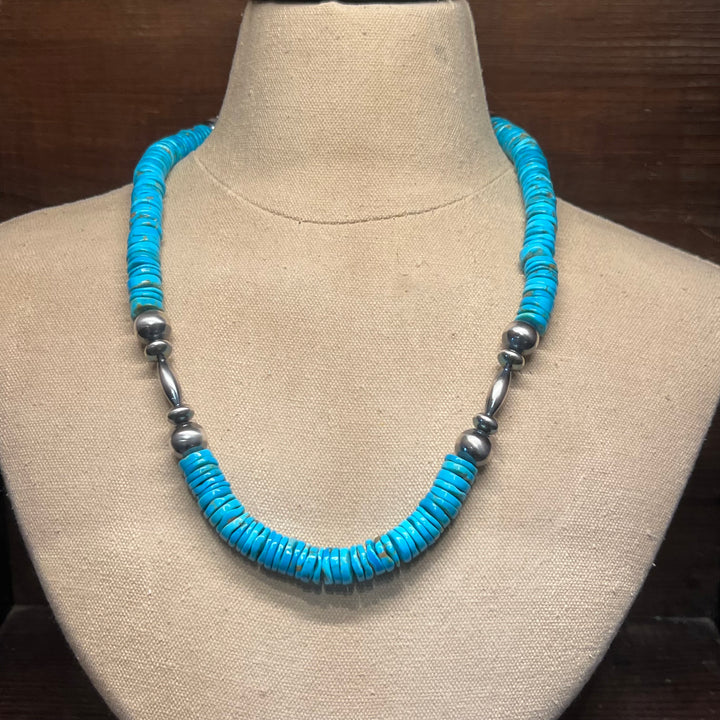 Heshi Turquoise & Navajo Peals 12mm Necklace 23”