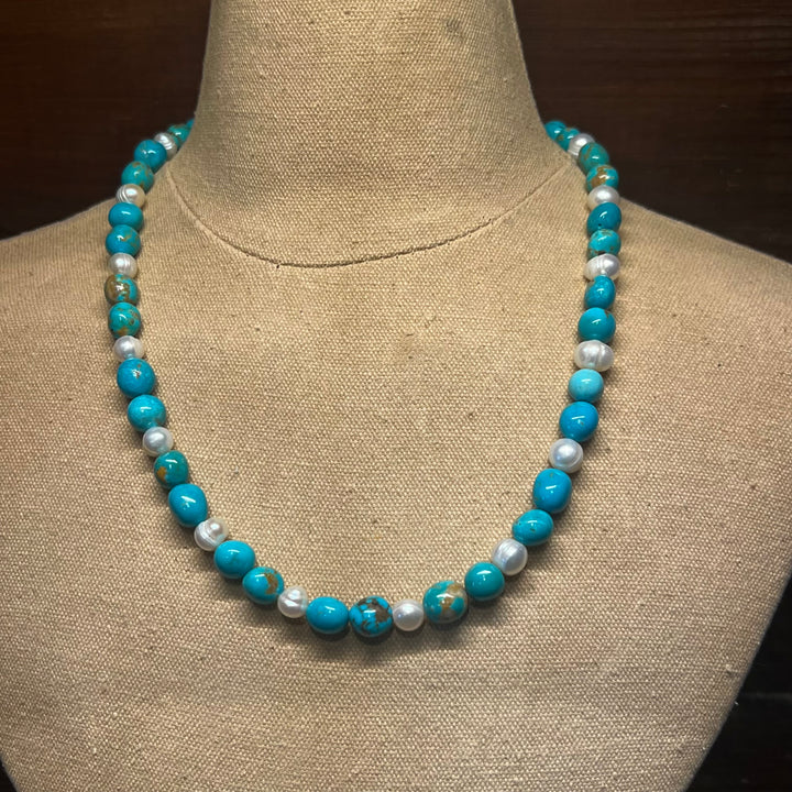 Turquoise Beads with Freshwater Pearls 20” Necklace