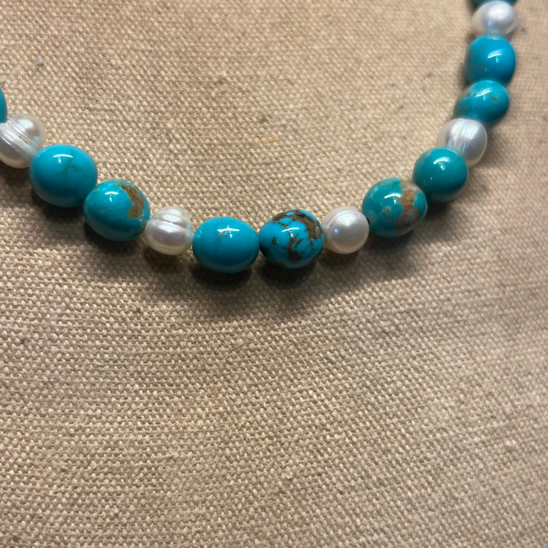 Turquoise Beads with Freshwater Pearls 20” Necklace
