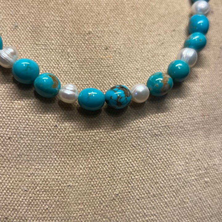 Turquoise Beads with Freshwater Pearls 20” Necklace