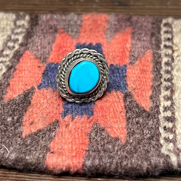 Arizona Turquoise 1" Long Vintage 1970's Sterling Silver Ring Size 6