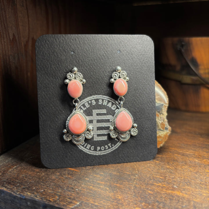 Pink Conch and Sterling Silver Dangle Earrings