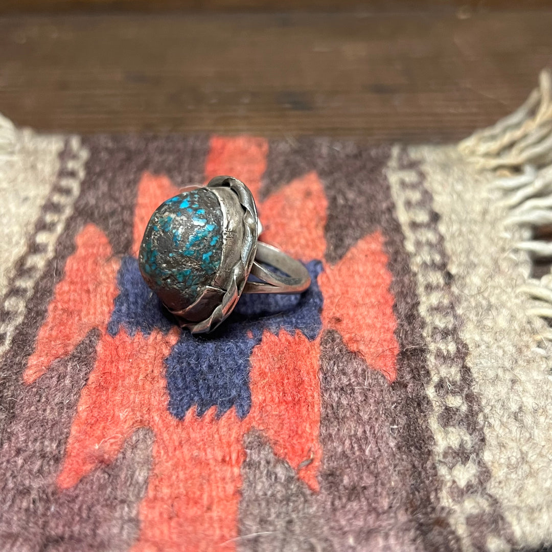 High Dome Spiderweb Nevada Turquoise Vintage 1970's Ring