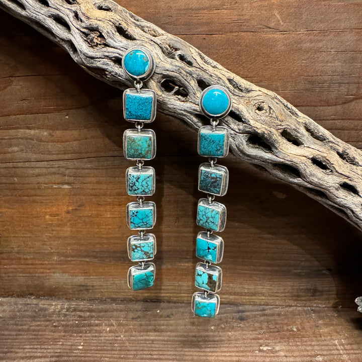 Spiderweb Kingman Turquoise Square Drop Earrings