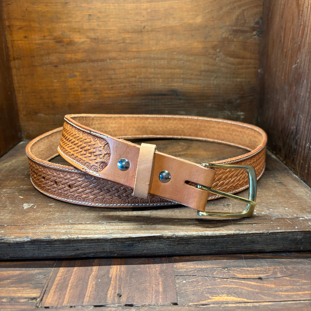 Basket Weave Oiled Natural Leather Belt