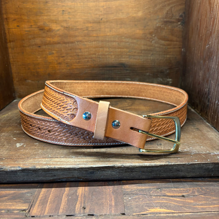 Basket Weave Oiled Natural Leather Belt
