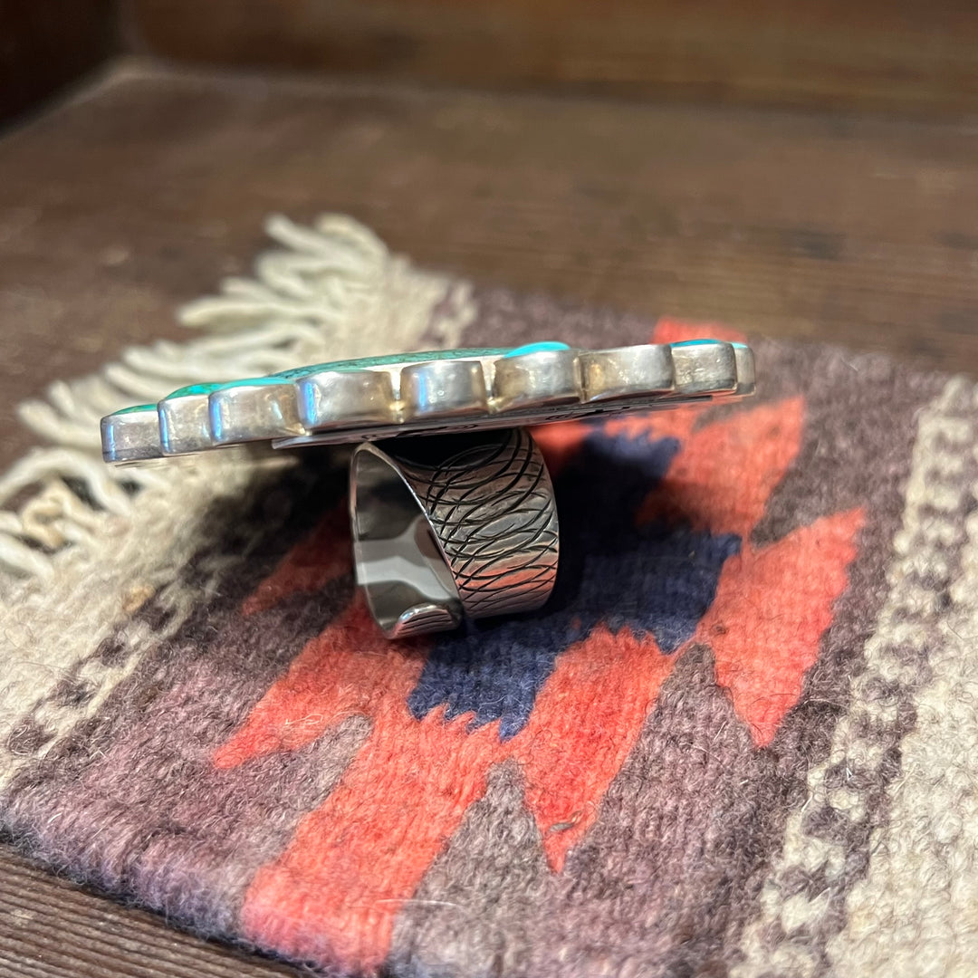 Spider Wed & Mixed Turquoise Round Cluster Ring