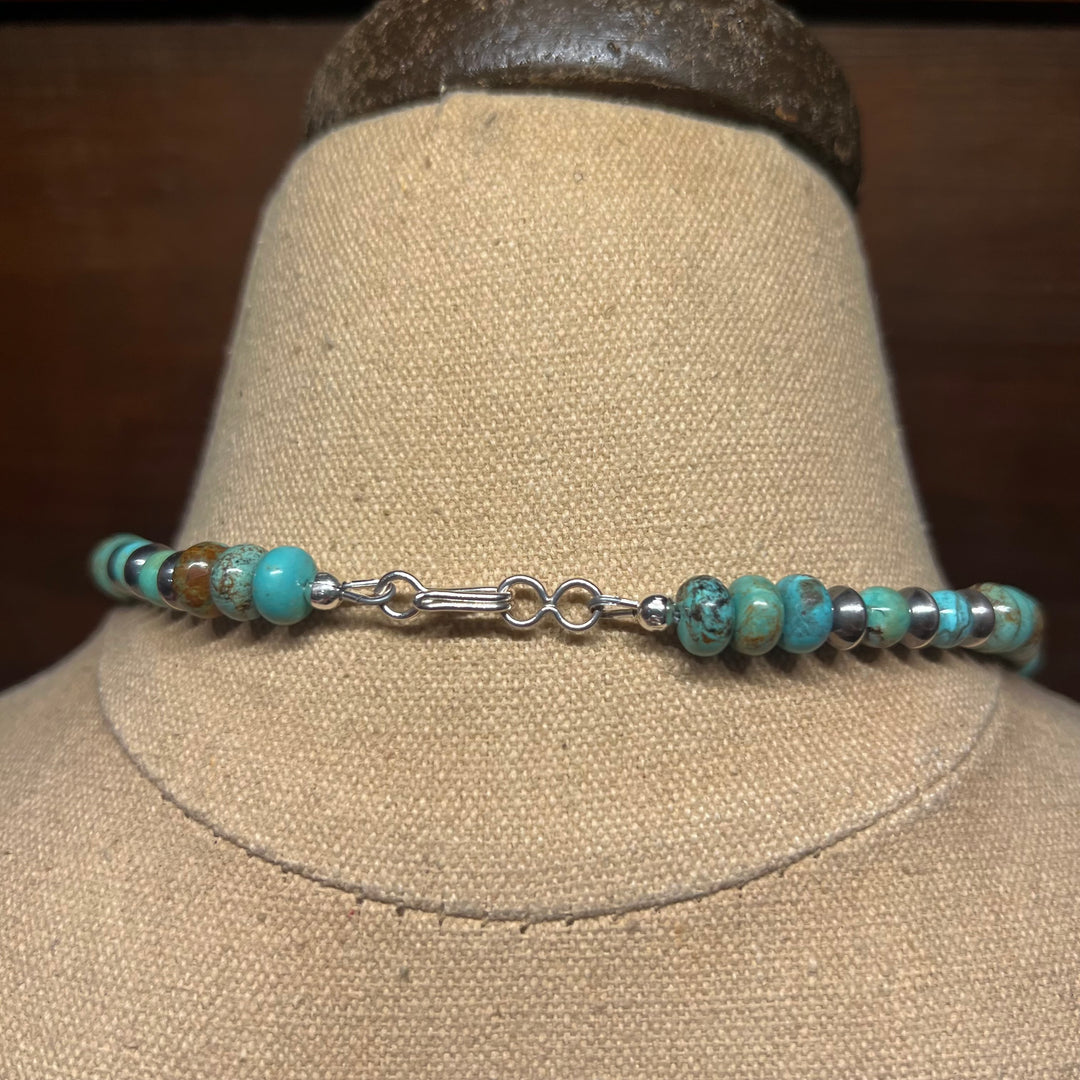 Campitos Rondelle Turquoise & 8mm Navajo Saucer Necklace 24”