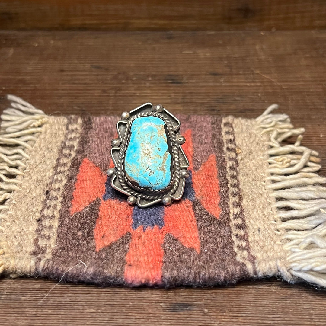 Arizona Turquoise Large 1-7/8 Long Vintage 1970's Navajo Sterling Silver Ring Size