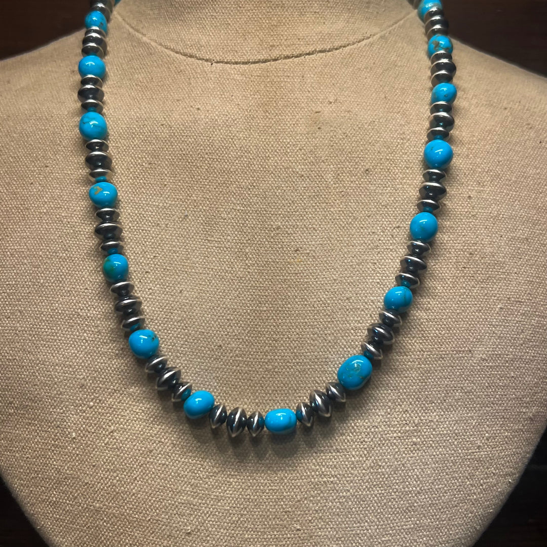 Turquoise & Navajo Pearl Saucers Necklace 22”