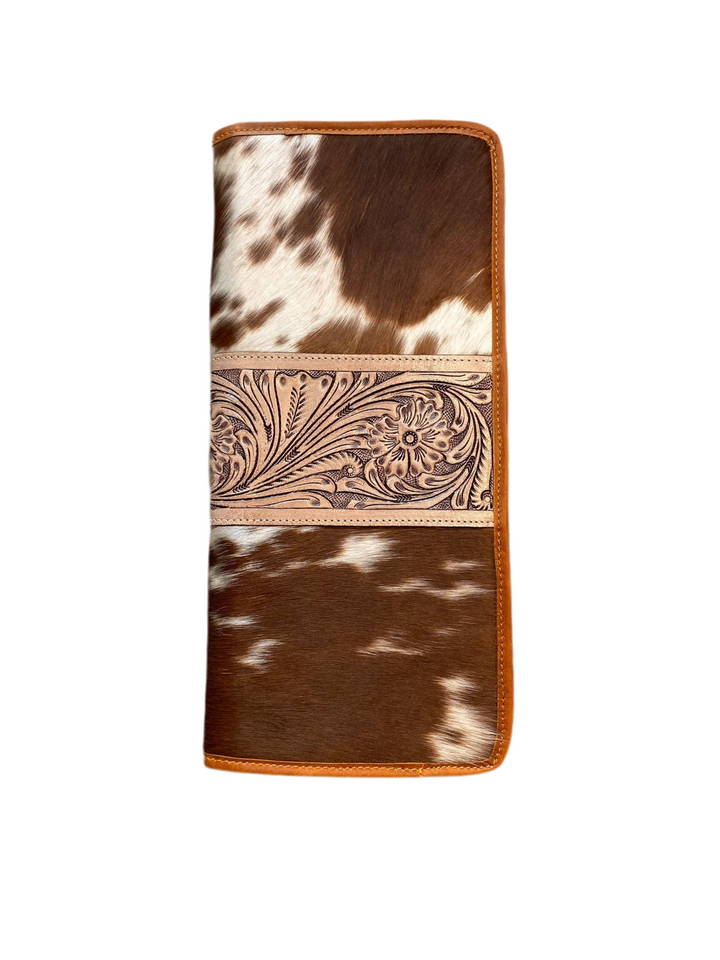 Tan Cowhide & Tooled Leather Jewelry Wallet   