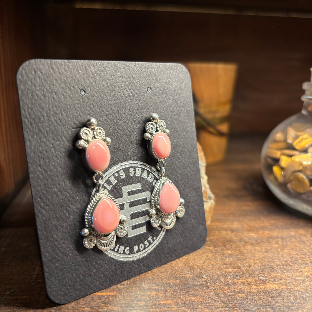 Pink Conch and Sterling Silver Dangle Earrings