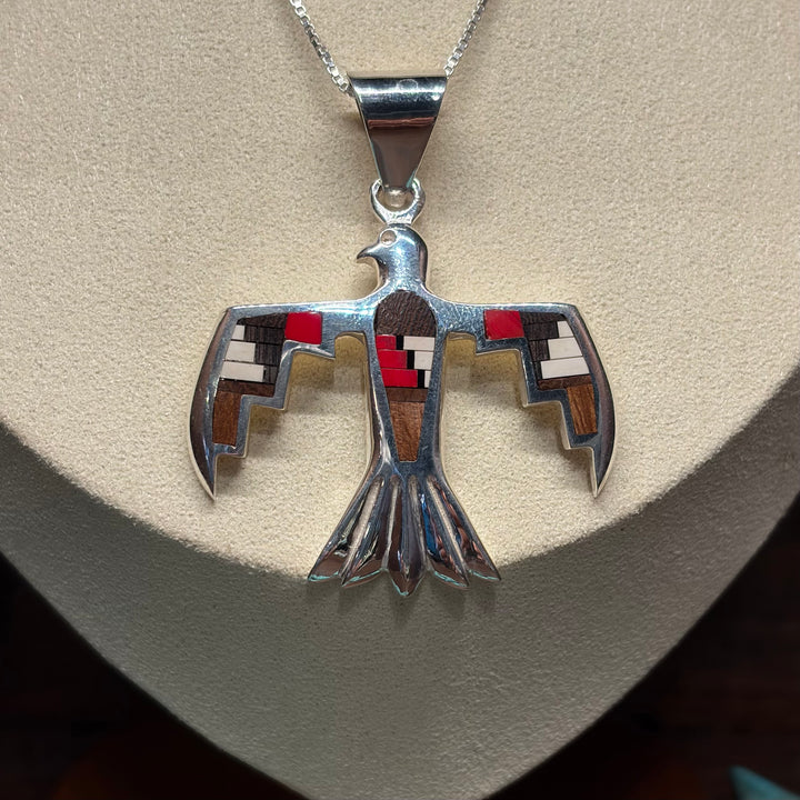Red Feather Inlay Thunderbird Pendant