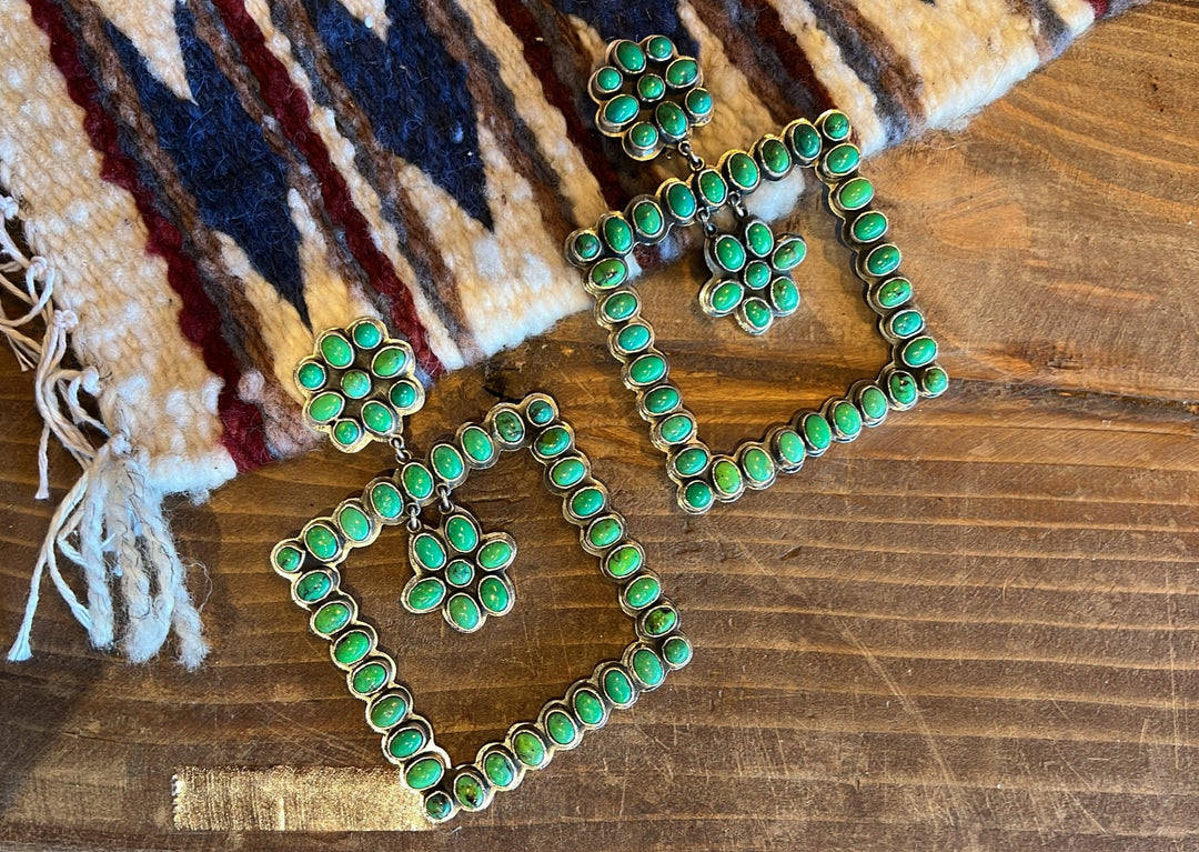 Large Green Turquoise Cluster Square Earrings