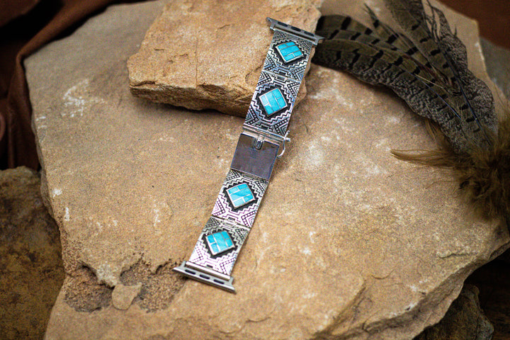 Stamped Turquoise Diamond Inlay Apple Watch Band