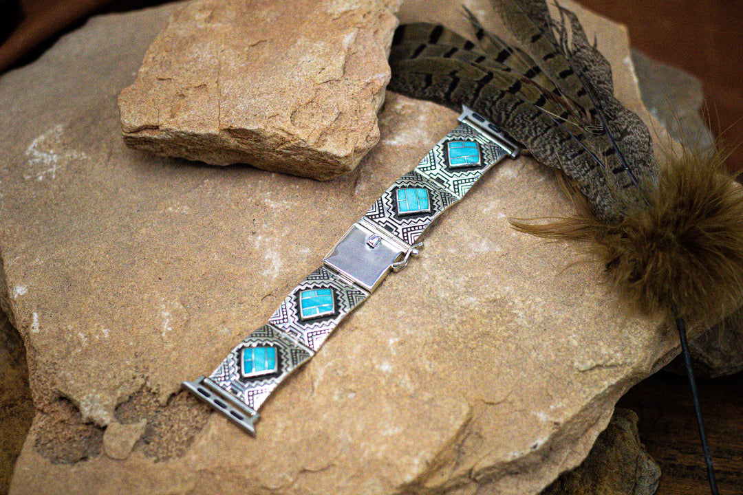 Stamped Turquoise Diamond Inlay Apple Watch Band