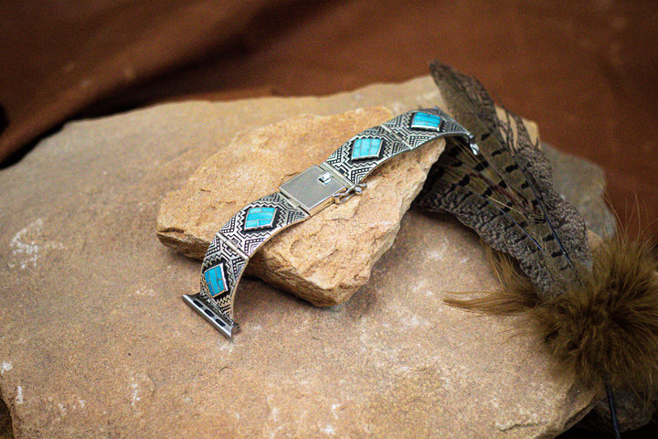 Stamped Turquoise Diamond Inlay Apple Watch Band