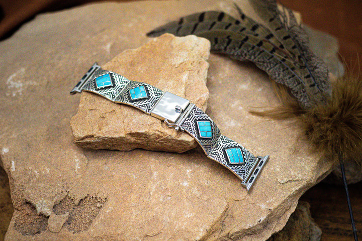 Stamped Turquoise Diamond Inlay Apple Watch Band