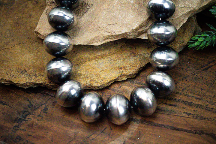 Over Sized 2" (32mm) Sterling Silver Navajo Pearls by Matthew Jameson 60" Long (69.09 OZ Weight)
