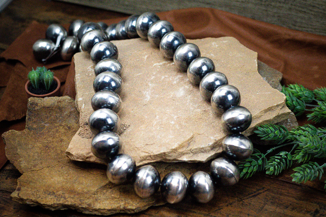 Over Sized 2" (32mm) Sterling Silver Navajo Pearls by Matthew Jameson 60" Long (69.09 OZ Weight)
