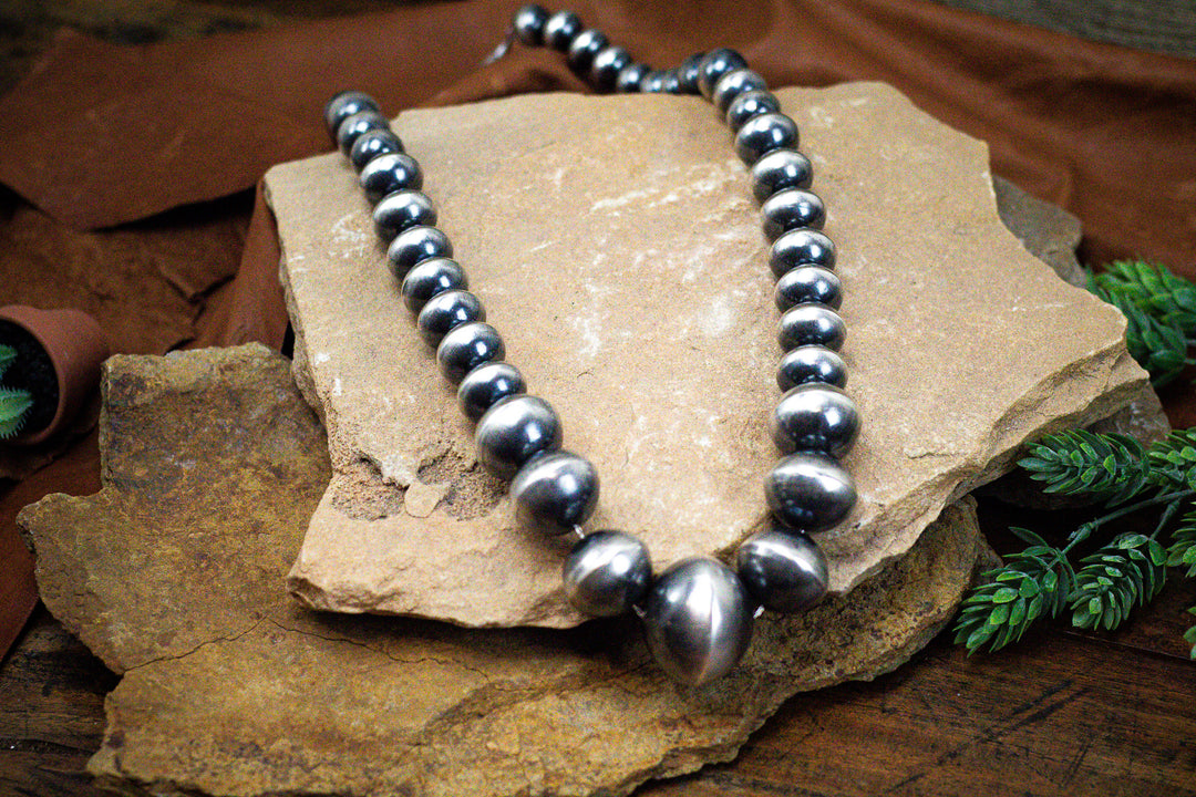 Graduated Sterling Silver Navajo Pearls 15mm/17mm/18mm/ 25mm/32mm by Matthew Jameson 30" Long