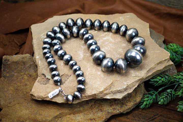 Graduated Sterling Silver Navajo Pearls 15mm/17mm/18mm/ 25mm/32mm by Matthew Jameson 30" Long