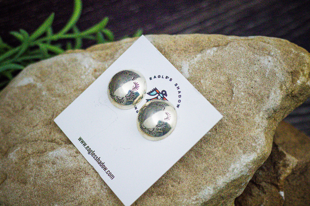 Sterling Silver Sunrise Stamped Navajo Pearl Half Circles 1" Wide Post Earrings
