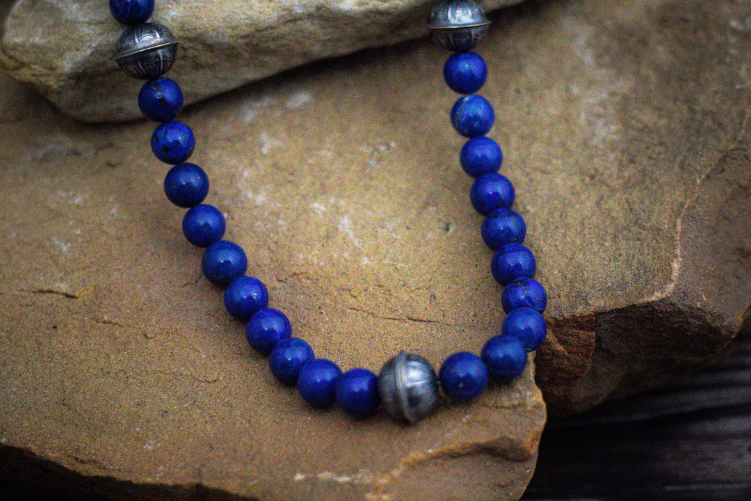 Navajo Pearls 14mm &amp; Lapis 18" Necklace