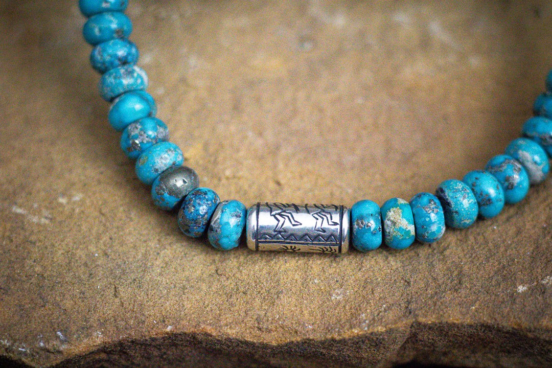 Navajo Large Kokopelli Beads &amp; Arizona Turquoise 22" Necklace