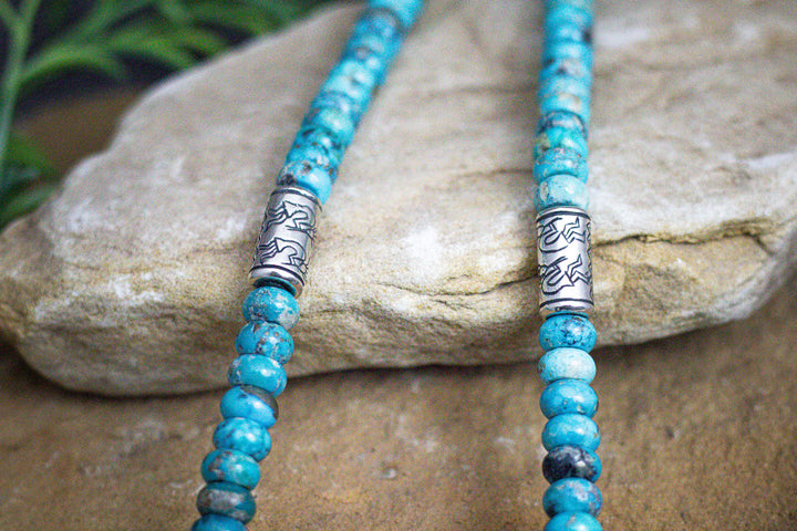 Navajo Large Kokopelli Beads &amp; Arizona Turquoise 22" Necklace